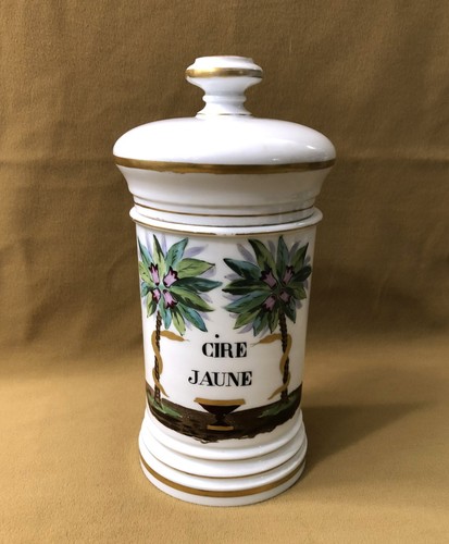 Old pharmacy jar yellow wax - jar,
