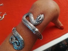 LARGE UNIQUE 925 Silver Bracelet Punch Stamp SNAKE SPIRAL. Vintage 