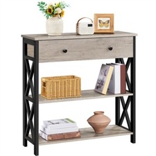 Table Console en Bois Bout de Canapé en Bois avec 1 Grand Tiroir et 2 Étagères