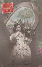 CP LITTLE GIRL FUR COAT SENDING KISS UNDER HORSESHOE - 61442