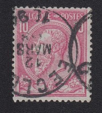 TIMBRE Belgique 1884-86 Leopold II 10c rose oblitéré n°71 catalogue Maury