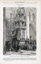 BE Leuven 1865 original woodcut "L'Eglise de Léo" tabernacle and lectern