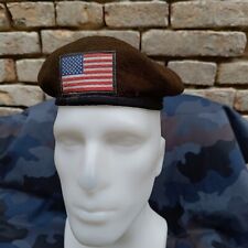 Brown beret cap with US flag - USA - made by ABL Demolux 1987