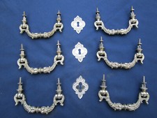 6 poignées 3 entrées Mallechort tiroirs meuble commode Henri II Lg 13 cm ancien