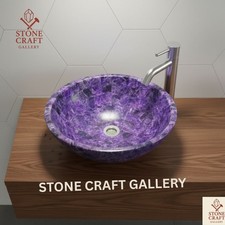 Améthyste Pierres Lavabo / Évier Rond Handmade Travail Décor Maison 38.1cm