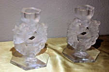 Lalique 2 Mesanges Frosted Candle Holder Pair,7” Tall Signed No Box