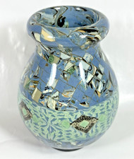 Jean Gerbino Vallauris France Glazed Mosaic Green Blue Pottery Small Vase Pot