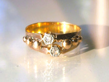 BELLE BAGUE ANCIENNE XIXème NAP III en OR ROSE 18K 750 avec 2 DIAMANTS / T.53