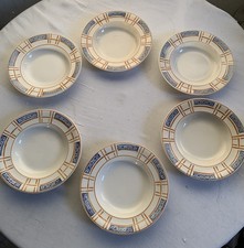 6 Assiettes Creuses Anciennes Art Deco Faience Longwy Modèle Carmen