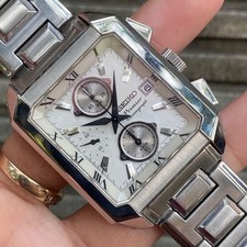 RARE Seiko Premier SNA741P1 7T62-0GE0 Chronograph Roman Index White Dial Watch