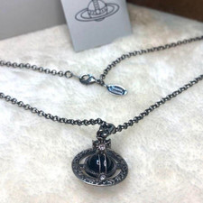 Vivienne Westwood Tiny Orb Necklace Flower Black Gunmetal 2.5cm with drawstring
