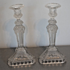 Antique Pair of Clear and Frosted Embossed Molded Glass Candle Holders