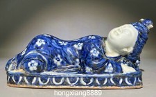 7" Old Chinese Dynasty Blue White Porcelain Tongzi Boys Pillow Weeping willow