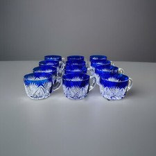 Set of 12 cups in Val Saint Lambert blue glass
