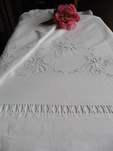 Ancien drap lin coton ecru - lin,