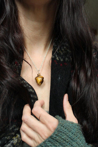 Oak acorn tiger eye necklace - acorn,