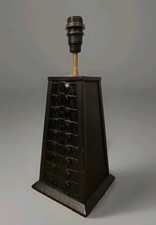 Ancien Pied de Lampe Gainé Cuir Noire Création Décorateur 1980 , Pièce Unique 