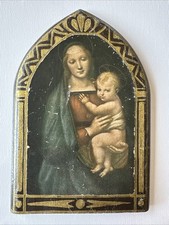 Icône religieuse Vierge à l’Enfant sur bois doré, style ancien chrétien