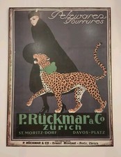 ZURICH METAL SIGN, P RUCKMAR ADVERTISING, FOURRURES FUR COAT LEOPARD/WOMAN RETRO