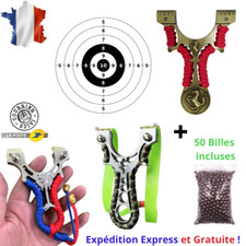 Lance Pierre Pro Fronde Haute Précision Animaux Métal Robuste + 50 Billes Argile