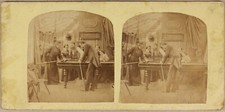 Priest Billiard Games Scene c1860 2 Photos Stereo Vintage Albumin 