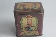 Lithographed Sheet Metal Box King Edward VII Queen Alexandra Tea 1902 (73929)