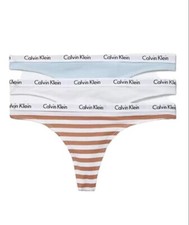 Women Calvin Klein Carousel 3-Pack Thong Panty Cotton Stretch Size Medium - NEW