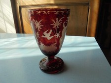 Large Antique Bohemian Crystal Acid Clear Deer Bird Stand Glass 19th Century