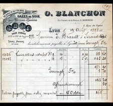 LYON (69) USINE de GAZES en SOIE pour BLUTERIE & BRODERIE "O. BLANCHON" en 1898