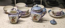 Vintage Disney Mickey Mouse Tea Set Incomplete Blue Lustre Stick Figures Japan