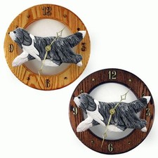 Horloge En Bois Bearded Collie Bleue