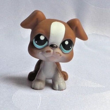 LITTLEST PETSHOP LPS #83 / 2007 HASBRO DOG PUPPY BOXER BROWN EYES BLUE GREEN