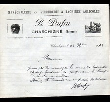 CHARCHIGNE (53 Mayenne) MARECHALERIE SERRURERIE ,MACHINES AGRICOLES "DUFEU" 1948