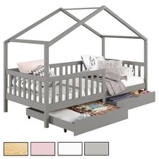 Lit cabane pour enfant 90 x 200 cm avec 2 tiroirs en pin massif