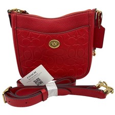 Coach Chaise Crossbody Bag Purse Logo Red Pebble Leather Zipper Turn lock CC392