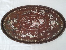 OLD LARGE WOODEN INLAY TRAY MOTHER OF PEARL INDOCHINA TONKIN