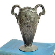 Antique Art Nouveau Pewter Vase with Orchid Motif Rare Early 1900's England
