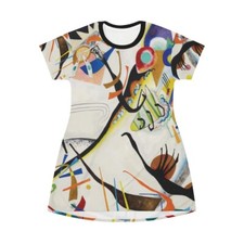  Wassily Kandinsky, Blue Segment, T-shirt Dress Or Long Flared Top, Abstract