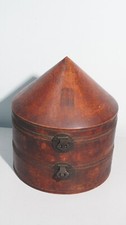 Boite Chapeau Chinoise Cuir Bois Signature Sceau Rare Faire OFFRE