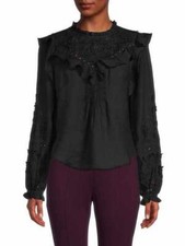 NEW!! $395 VERONICA BEARD L.SLEEVE "ESPALIER" RAMIE BRODERIE BLOUSE BLACK SIZE 8
