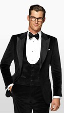 Hommes Velours Noir Costume Designer Mariage Smoking Décontracté (Veste + Gilet