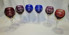 6 LARGE WINE GLASSES CRYSTAL COLOR blue red purple Lorraine crystal