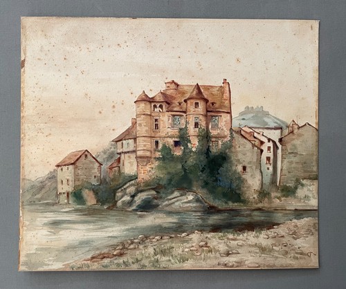 Château aquarelle ancienne - aquarelle,