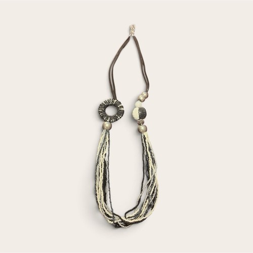 Collier multi rangs noir beige - collier, multi-rangs