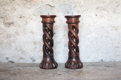 Paire bougeoirs bois - paire,