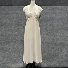 Vintage Kassatly Nightgown Womens Medium Ivory Chiffon Lace Peignoir Maxi 74331