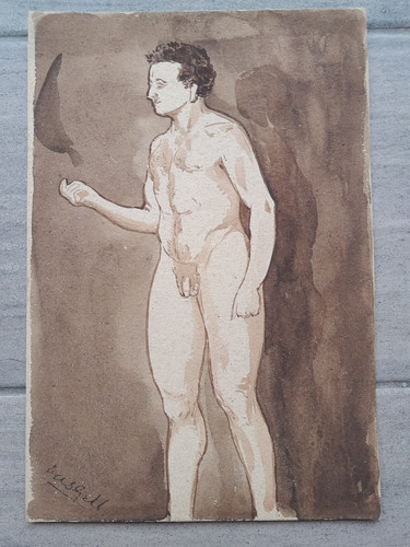 Dessin ancien étude homme - , nu