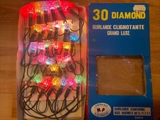 Vintage 80’s NOËL Guirlande Électrique Lumineuse Diamants 30 Lampes CLIGNOTANTE