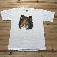 Vintage 90s Border Collie Dog Portrait Nature Single Stitch Animal Shirt - Large