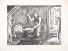 Hermine DAVID : Le Maréchal Ferrant, Gravure originale signée